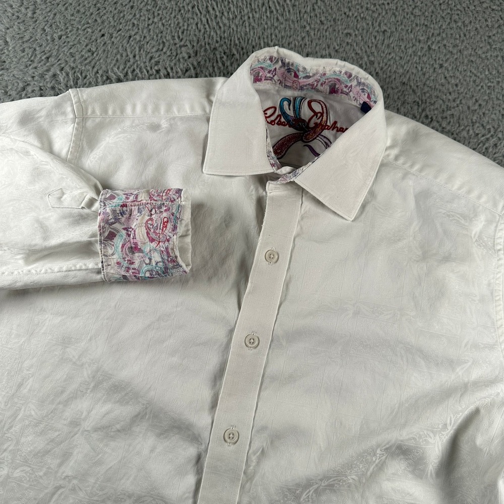 Robert‎ Graham Casual Button Down Shirt Men's White M Cotton Paisley Flip Cuffs